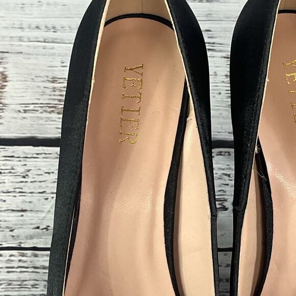 Yetier Heels Pumps Shoes size 10 Black Satin Faux Diamond Bow Cocktail Evening - Picture 6 of 12